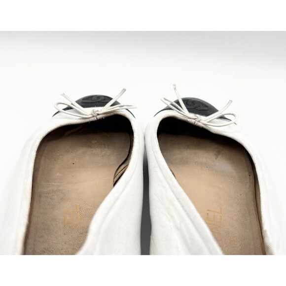 Chanel Ballet Flats White & Black Bi-Color Leather Cap Toe CC Logo Sz EU 36.5 - Picture 11 of 13